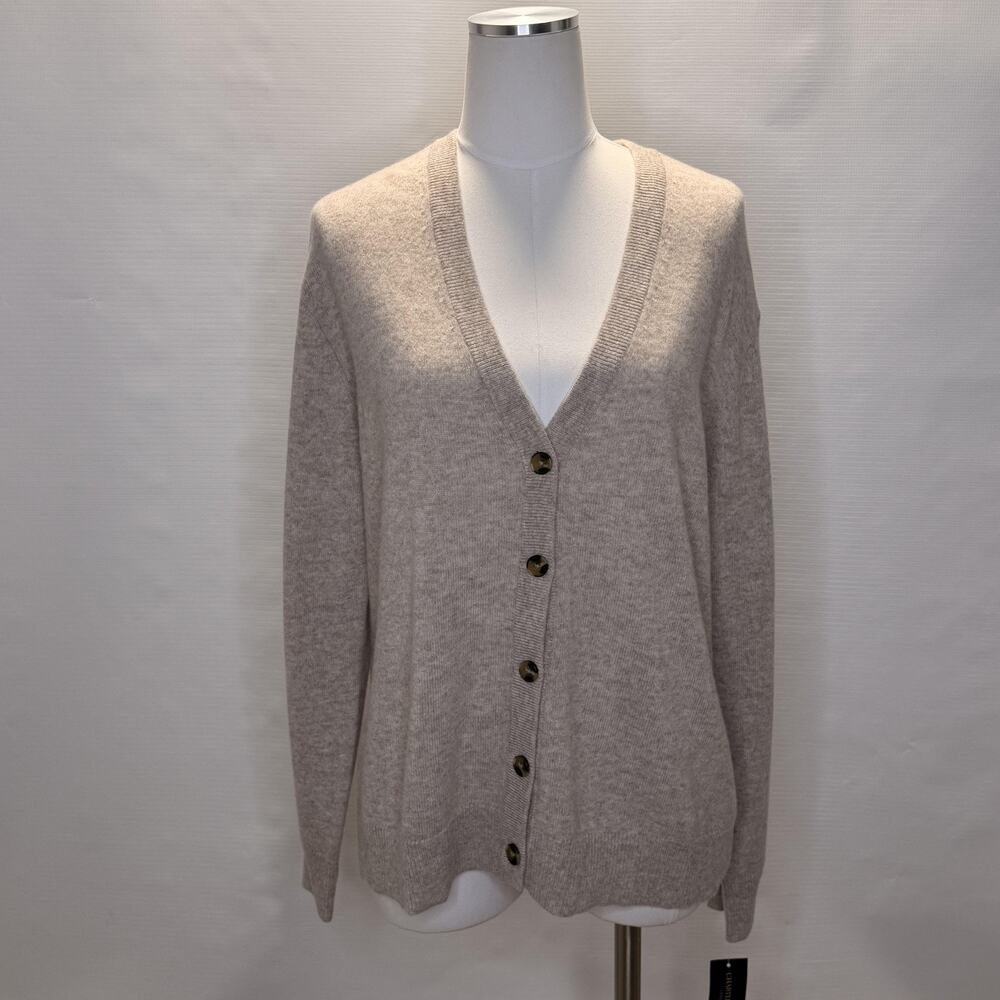 Charter Club Cashmere Cardigan Sweater Womens XL Taupe V Neck Button Front